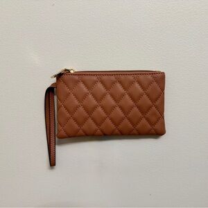 Faux Leather Brown Quilted Wristlet